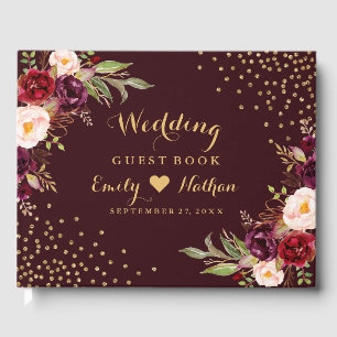 Burgundy Gold Floral Wedding Guest Book Gästebuch