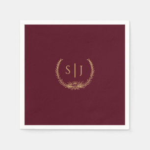 Burgundy Gold Floral Wedding Monogram Napkin Serviette