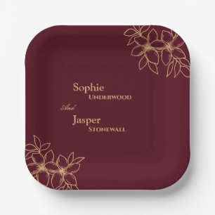 Burgundy Gold Floral Wedding Paper Teller