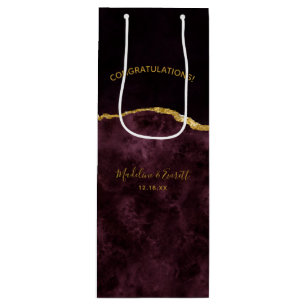 Burgundy Gold Foil Agate Hochzeitsgratulation Geschenktüte Für Weinflaschen