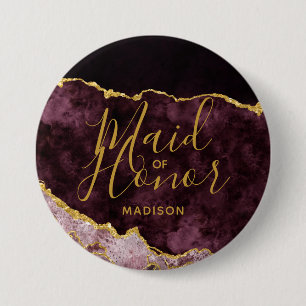 Burgundy & Gold Foil Agate Marble Trauzeugin Button