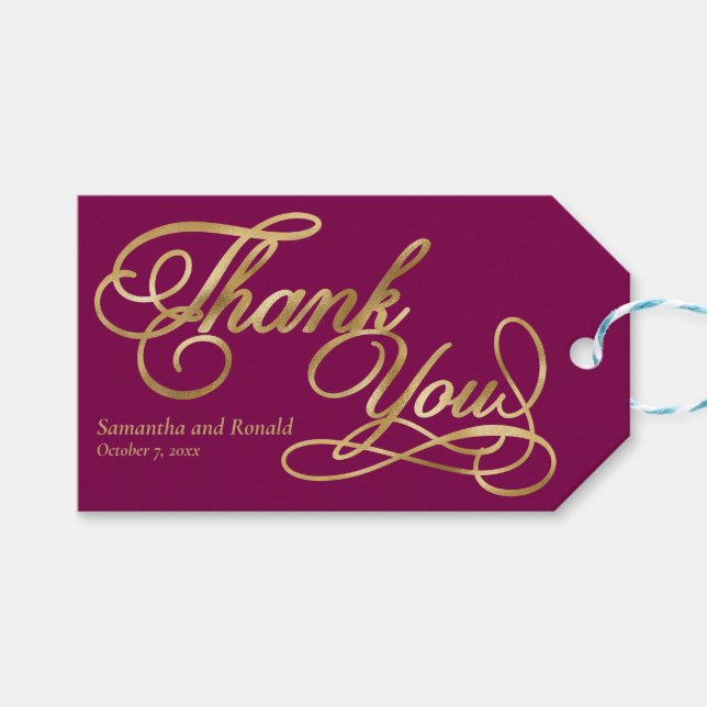 Burgundy & Gold Foil Calligrafy Wedding Geschenkanhänger (Vorderseite (Horizontal))