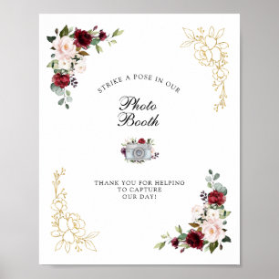 Burgundy Gold Foil Foto Stand Wedding Sign Poster