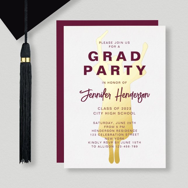 Burgundy Gold Foil Graduation Party Folieneinladung (Von Creator hochgeladen)