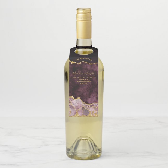 Burgundy Gold Foil Marble Agate Wedding Vielen Dan Flaschenanhänger (Auf Flasche)