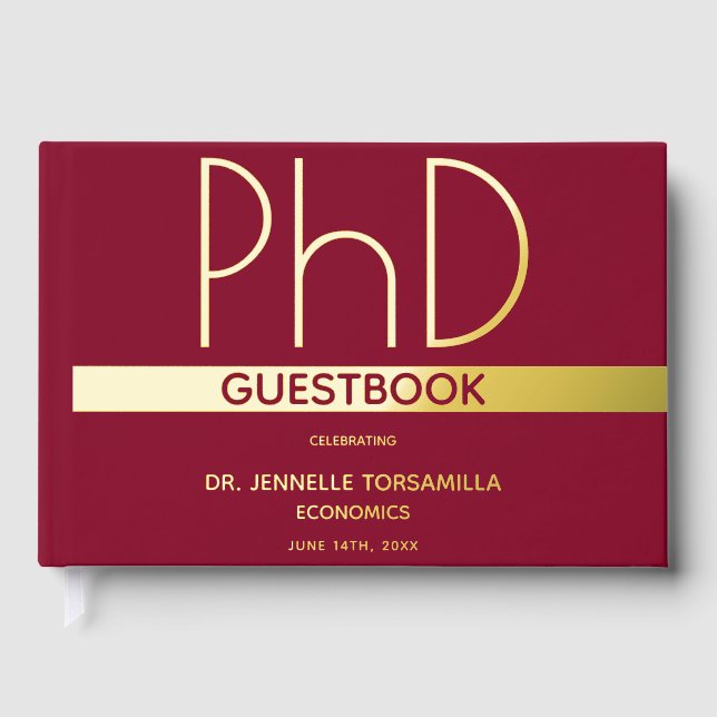 Burgundy Gold Foil PhD Abschluss Gästebuch (Vorderseite)