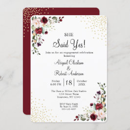 Burgundy Gold Foil Sie sagte ja Engagement Party Einladung