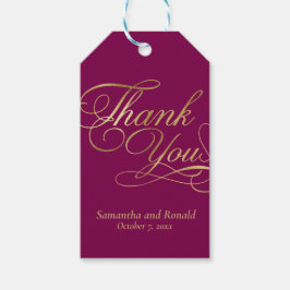 Burgundy & Gold Foil Thank You Calligraphy Wedding Geschenkanhänger