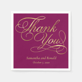 Burgundy & Gold Foil Thank You Calligraphy Wedding Serviette