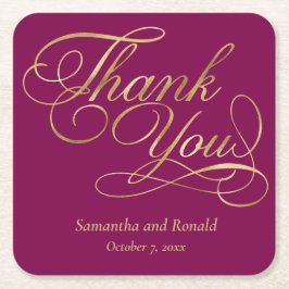 Burgundy & Gold Foil Vielen Dank für Ihre kalligra Rechteckiger Pappuntersetzer