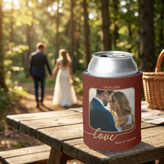 Burgundy Gold Foto Wedding Can Cooler Dosenkühler