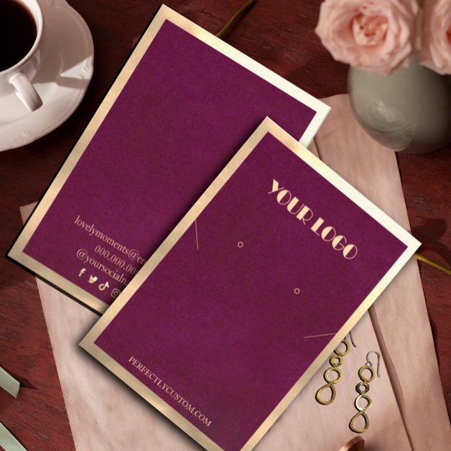 Burgundy Gold Frame Moderne Halsketten Ohrringe Visitenkarte (Burgundy Gold Modern necklace earrings Business Card#diyjewerlydisplay #zazzlemade#modernjewelry)