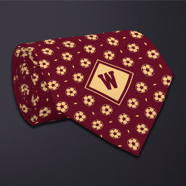 Burgundy Gold Futbol (Soccer) Ball Icon Necktie Krawatte