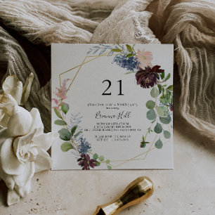 Burgundy Gold Geometric 21. Geburtstag Party Einladung