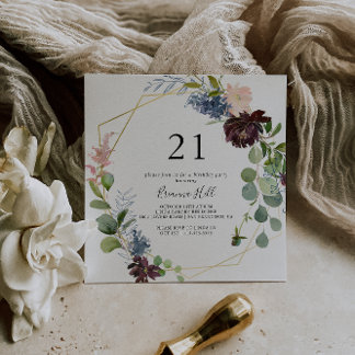 Burgundy Gold Geometric 21. Geburtstag Party Einladung