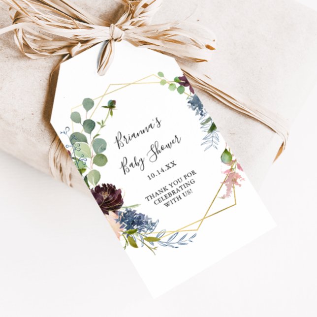 Burgundy Gold Geometric Baby Shower Geschenkanhänger (Von Creator hochgeladen)