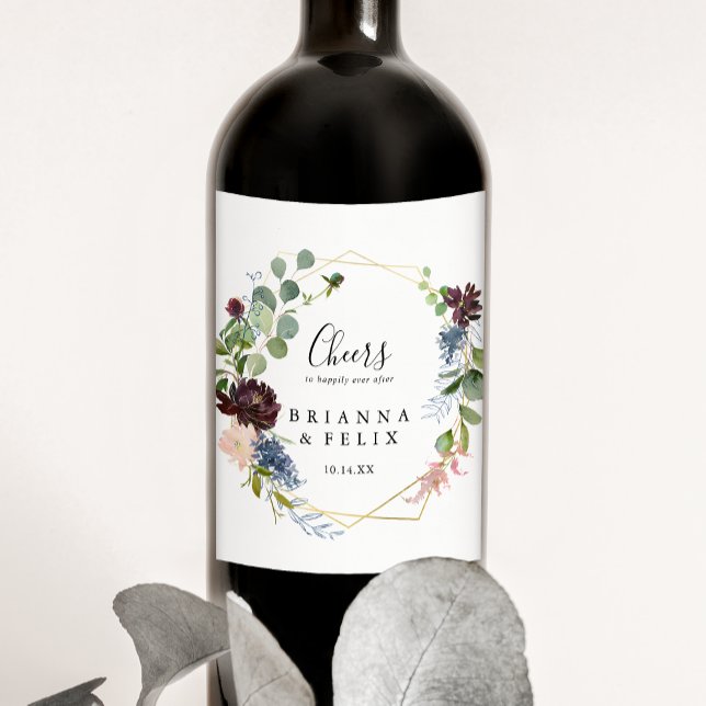 Burgundy Gold Geometric Cheers Hochzeiten von Wein Weinetikett (Von Creator hochgeladen)