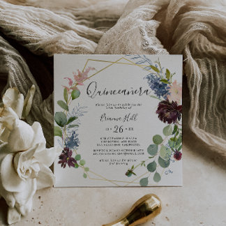 Burgundy Gold Geometric Quinceñera Einladung
