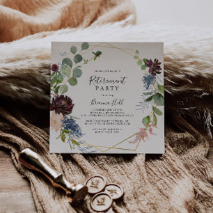 Burgundy Gold Geometric Retirement Party Einladung