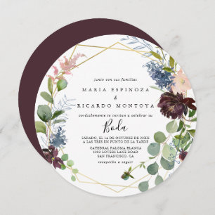 Burgundy Gold Geometric Spanish Wedding Einladung