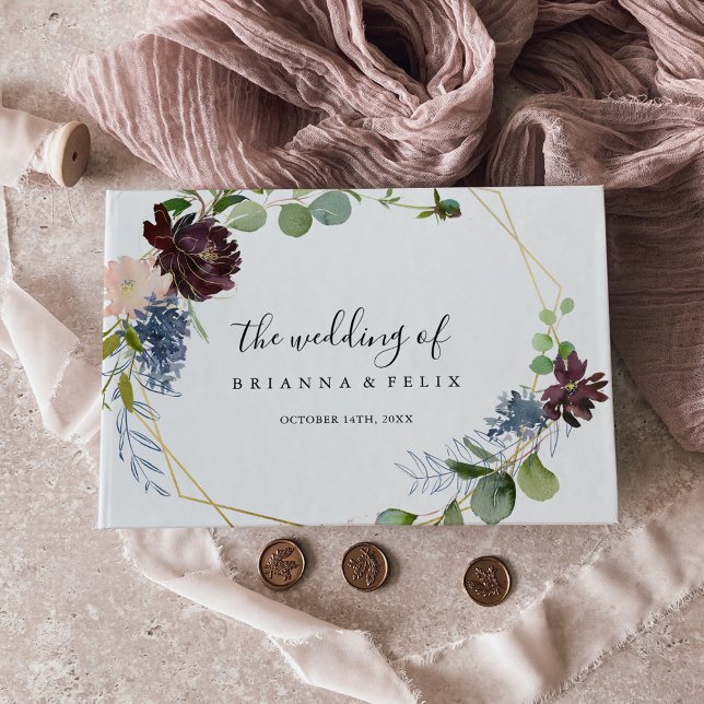 Burgundy Gold Geometric Wedding Gästebuch (Von Creator hochgeladen)