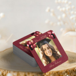 Burgundy Gold Glitter Graduation Party Photo Rechteckiger Pappuntersetzer