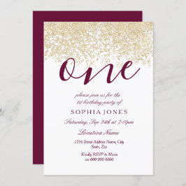 Burgundy Gold Glitzer 1. Geburtstag Party laden Einladung