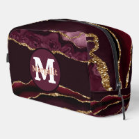 Burgundy Gold Glitzer Agate Dopp Kit