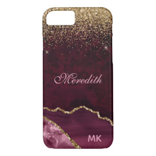 Burgundy Gold Glitzer Agate Personalisiert Case-Mate iPhone Hülle