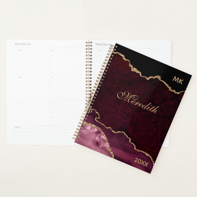 Burgundy Gold Glitzer Agate Personalisiert Planner Planer (Anzeige)