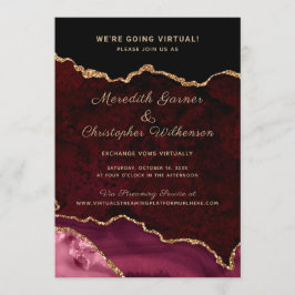 Burgundy Gold Glitzer Agate Virtual Online Wedding Einladung