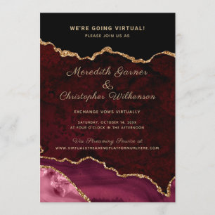 Burgundy Gold Glitzer Agate Virtual Online Wedding Einladung