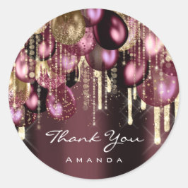 Burgundy GOLD GLITZER BALLONS TROPFEN DANK YOU Bri Runder Aufkleber