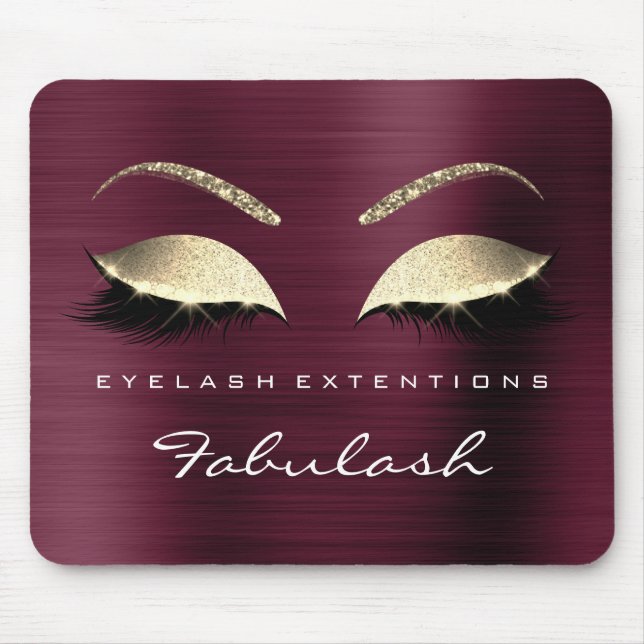 Burgundy Gold Glitzer Branding Beauty Lashes Glam Mousepad (Vorne)
