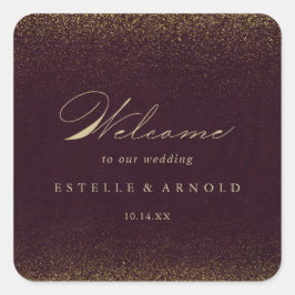 Burgundy Gold Glitzer Calligrafy Wedding Willkomme Quadratischer Aufkleber