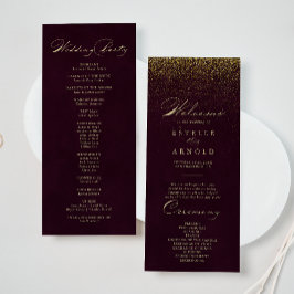Burgundy Gold Glitzer Calligraphy Wedding Program Programm