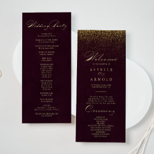 Burgundy Gold Glitzer Calligraphy Wedding Program Programm