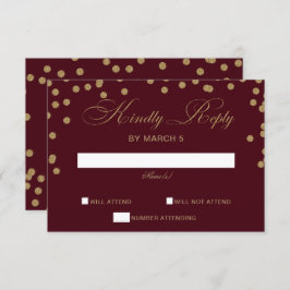 Burgundy Gold Glitzer Confetti Elegante Hochzeit RSVP Karte