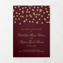 Burgundy Gold Glitzer Confetti Foto Wedding Dreifach-gefaltete Programmkarte