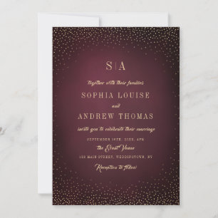 Burgundy Gold Glitzer Einfache Monogramm Hochzeit Einladung