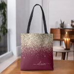 Burgundy Gold Glitzer Girly Monogram Glam<br><div class="desc">Gold und Burgund Imitate Sparkle und Glitzer Elegante Monogram Buchbeutel. Diese Büchertasche kann auf Ihren Vor- und Vornamen angepasst werden und als Geschenk für Weihnachten,  Geburtstag,  Brautparty oder Hochzeit.</div>