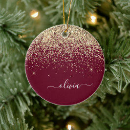 Burgundy Gold Glitzer Girly Monogram Glam Keramik Ornament