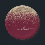 Burgundy Gold Glitzer Girly Monogram Glam Pappteller<br><div class="desc">Monogram Name Party Teller für den Glitzer Gold und Burgundy Sparkle. Das macht den perfekten 16 Geburtstag,  Hochzeit,  Brautparty,  Jubiläum,  Babydusche oder Junggeselinnen-Abschied Geschenk für jemanden,  der Lieben glamourösen Luxus und schicke Stile.</div>