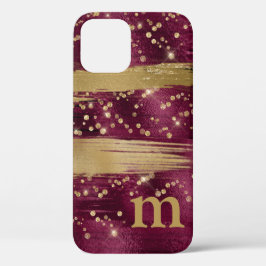 Burgundy Gold Glitzer Script Mit Monogramm Case-Mate iPhone Hülle
