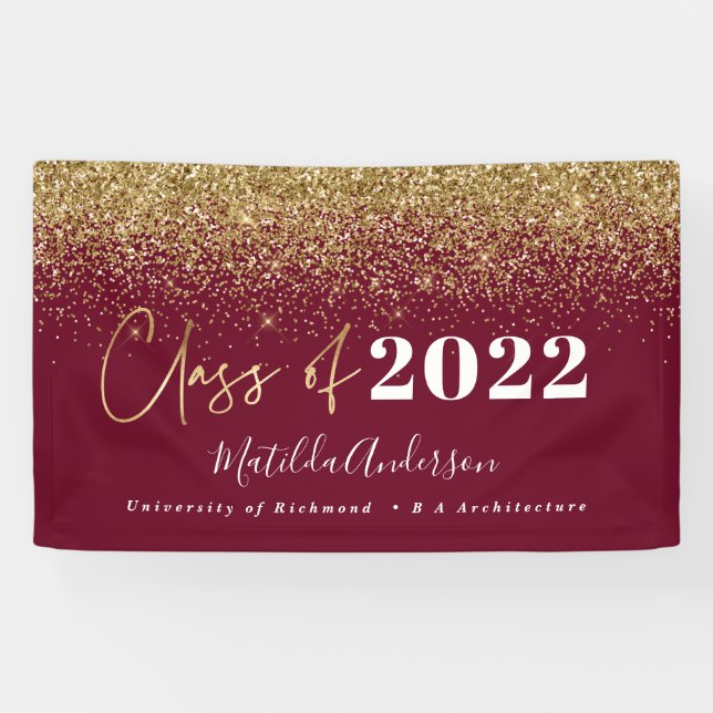 Burgundy Gold Glitzer Skriptklasse des Abschlusses Banner (Horizontal)