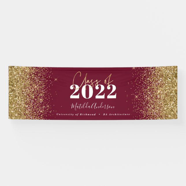 Burgundy Gold Glitzer Skriptklasse des Abschlusses Banner (Horizontal)