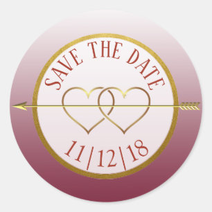 Burgundy & Gold Gradient Save the Date Stickers