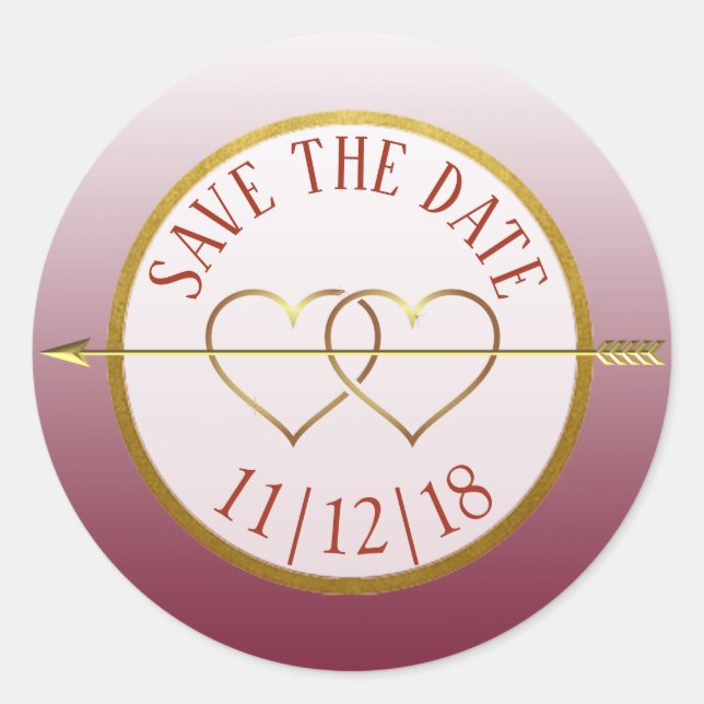 Burgundy & Gold Gradient Save the Date Stickers (Vorderseite)