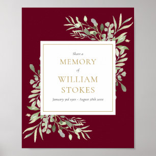 Burgundy Gold Greenery Beerdigung Gemeinsames Memo Poster