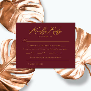 Burgundy Gold handgeschriebene Skripte Elegante Ho RSVP Karte